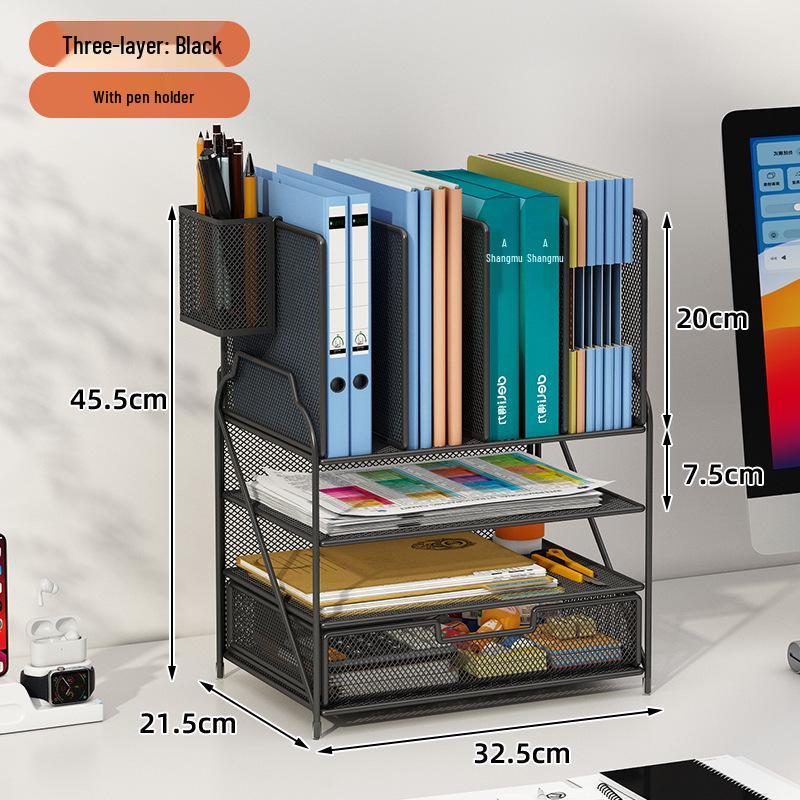 Multi-Layer Desktop Bookshelf Organizer: Large Capacity File and Paper Storage Rack