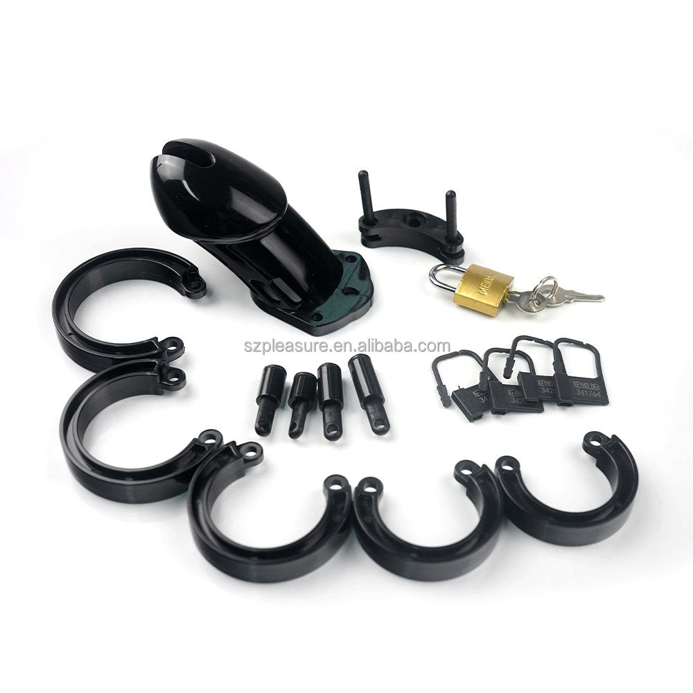 OEM Resin Male Chastity Cage Devices with 5 Size Rings & Lock Black White Pink Male Cage Wholesale