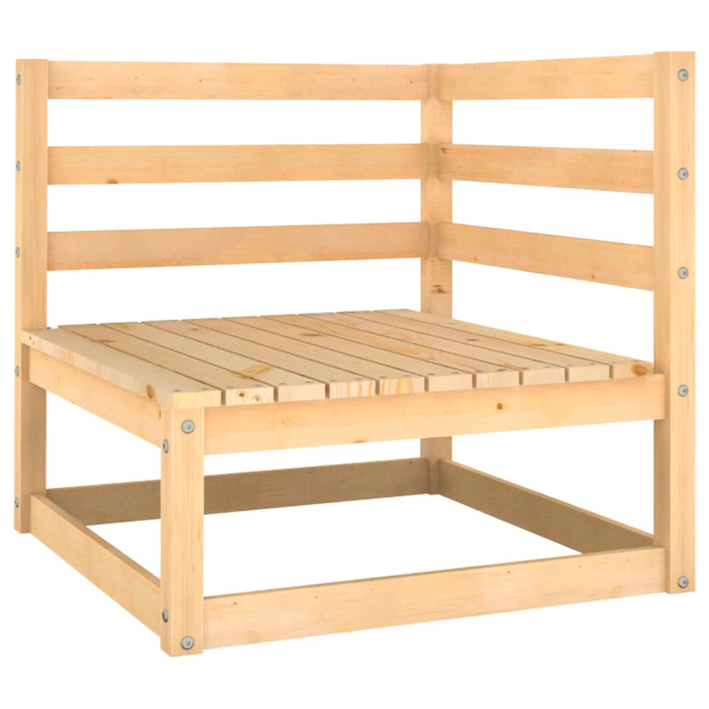 Ecksofa für den Außenbereich mit Kissen, Gartenstuhl und Hocker aus massivem Kiefernholz