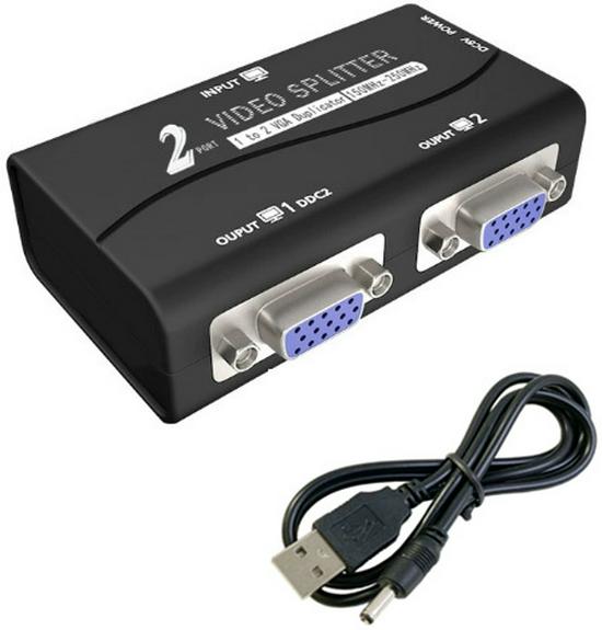 HD VGA Splitter 1-to-2 Dual Screen Video Distributor