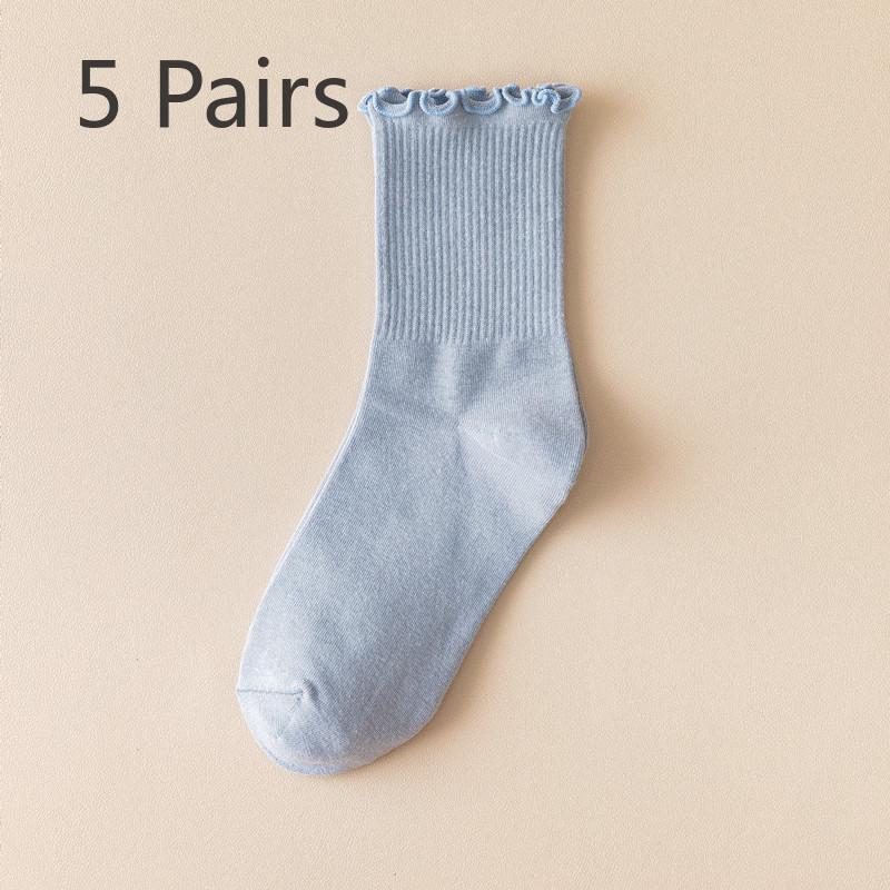 5 Pairs of Women's Summer Thin Wooden Ear Side Pile Socks