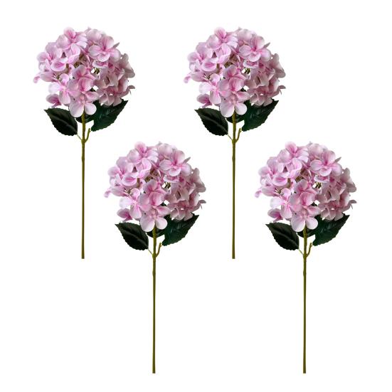 4 Stück künstliche Hortensienblüten groß lebensecht Kunstseide Hortensien mit Stiel Volle künstliche Blumenanordnung für Tischmittelstück Hochzeitsparty Zuhause