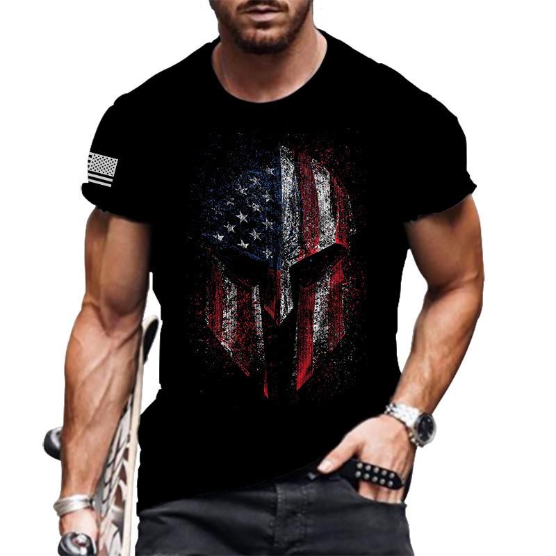 Sommer Herren T-Shirt 3D Blumendruck Lose Rundhals Kurzarm Tops Männer L