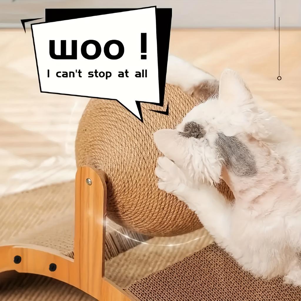 -Purpose Scratcher Featuring a Dangling Ball Toy A Tall Scratch Column Designed for Sharpening