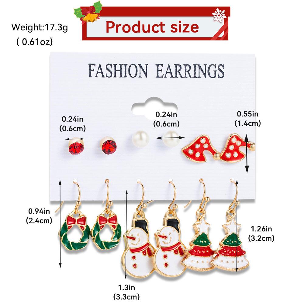 6 Piece Set Ladies Christmas Series Style Earrings Christmas Tree Snowman Pattern Fashionable Temperament Earrings Accessories