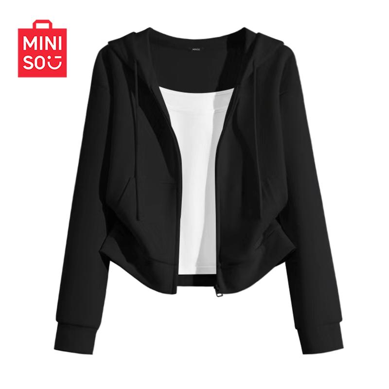 MINISO Women s Short Hooded Open-Front Sweatshirt L
