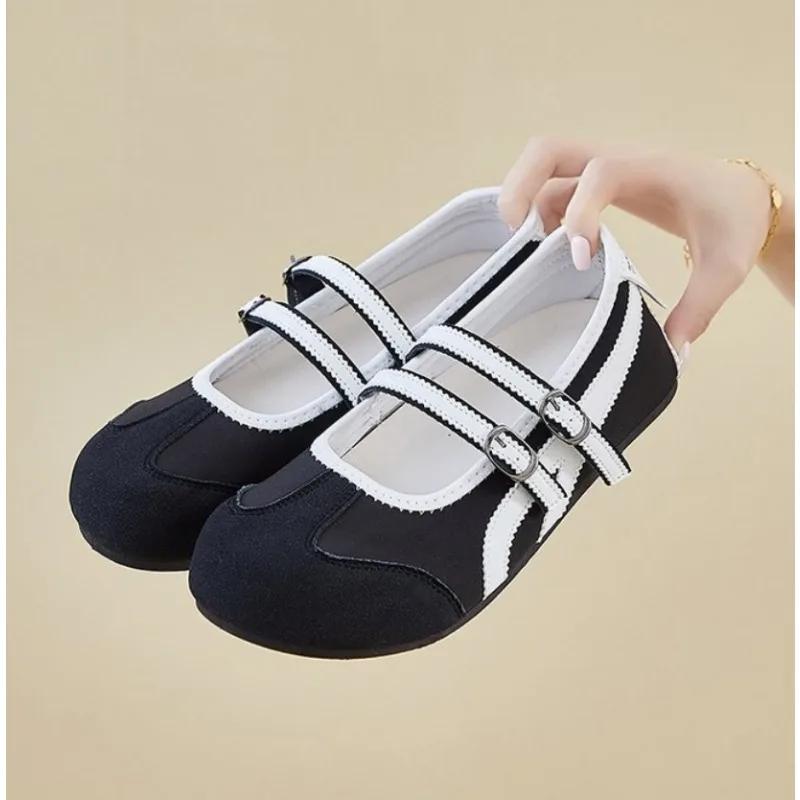 Fashion Retro Round Toe Bottom Mary Janes Shoes Women's Tabi Shoes Versatile Rubber Sole Full Side Covering Ballet Flats Women Loafers