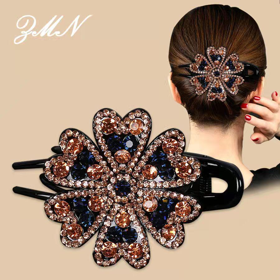 Rhinestone Duckbill Hairpin - Elegant Women's Clip for Updo