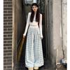 Dopamine Blue Women's High Waist Plaid Wide-Leg Trousers - Spring/Summer