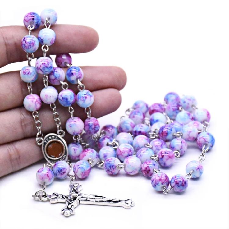 Bunte Perlen Kreuz Rosenkranz Halsketten Perlen Männer Beten Meditation Geschenk Zubehör