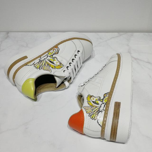 Women Flat Platform Sneakers Real Leather Color Matching White Shoes Casual Embroidery Increased Lace Up Comfort Students Shoes