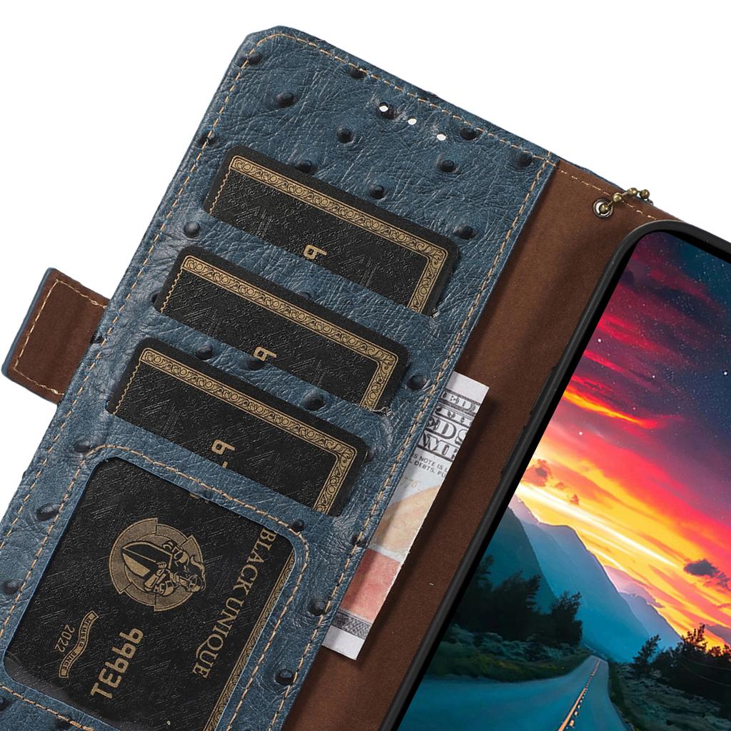 For Xiaomi 14T Case RFID Blocking Genuine Cow Leather Phone Case Ostrich Texture