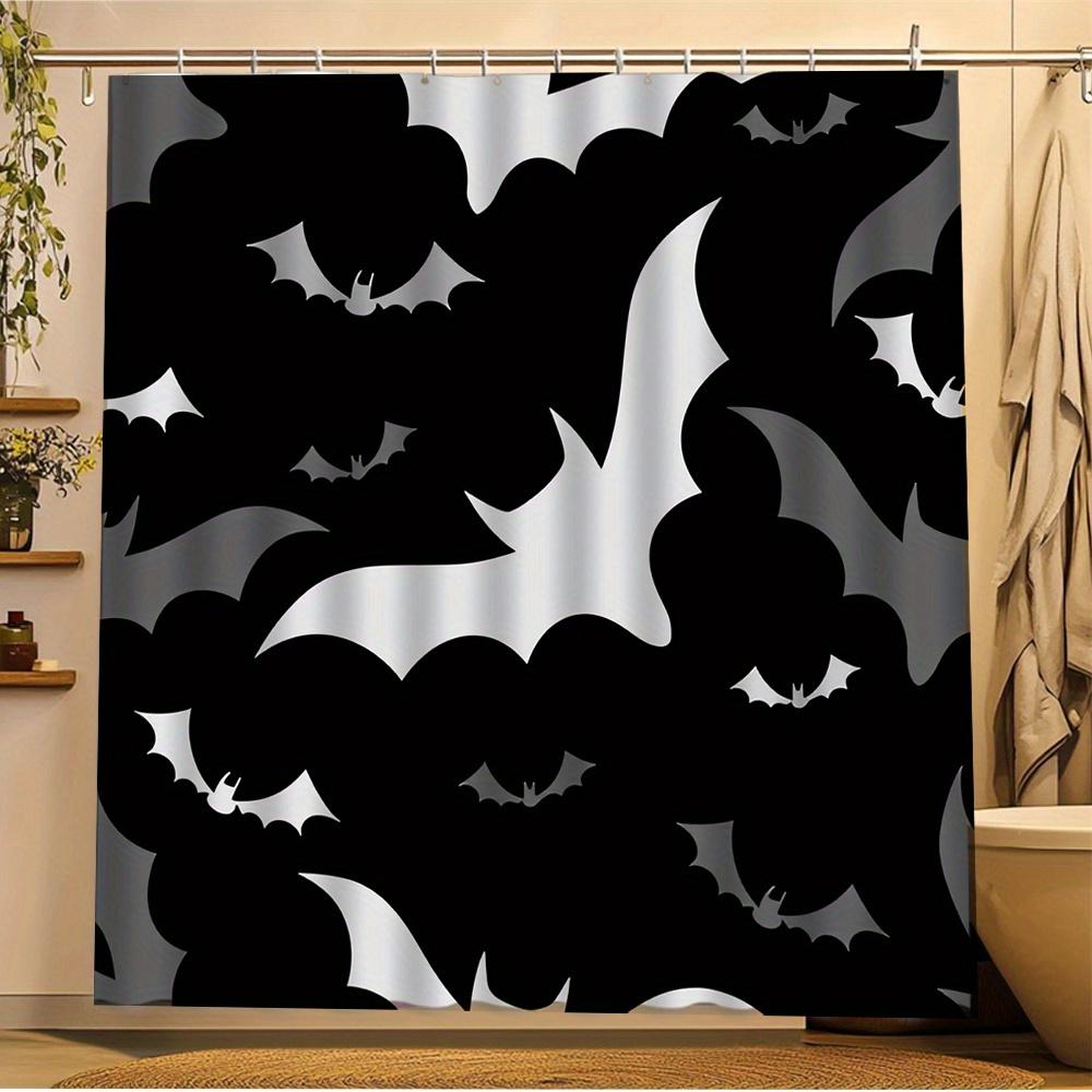 

1Pc Halloween Bat Shower Curtain - Spooky Black & White Bat Pattern, 70.8X70.8 Inch, Durable Polyester With Hooks, Perfect For W60H190(CM)-1 Pcs