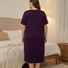 TIFICY Women's Fashion Spring Summer Solid Color Bow Print Short Sleeve POLO Neck Casual Pajama Set