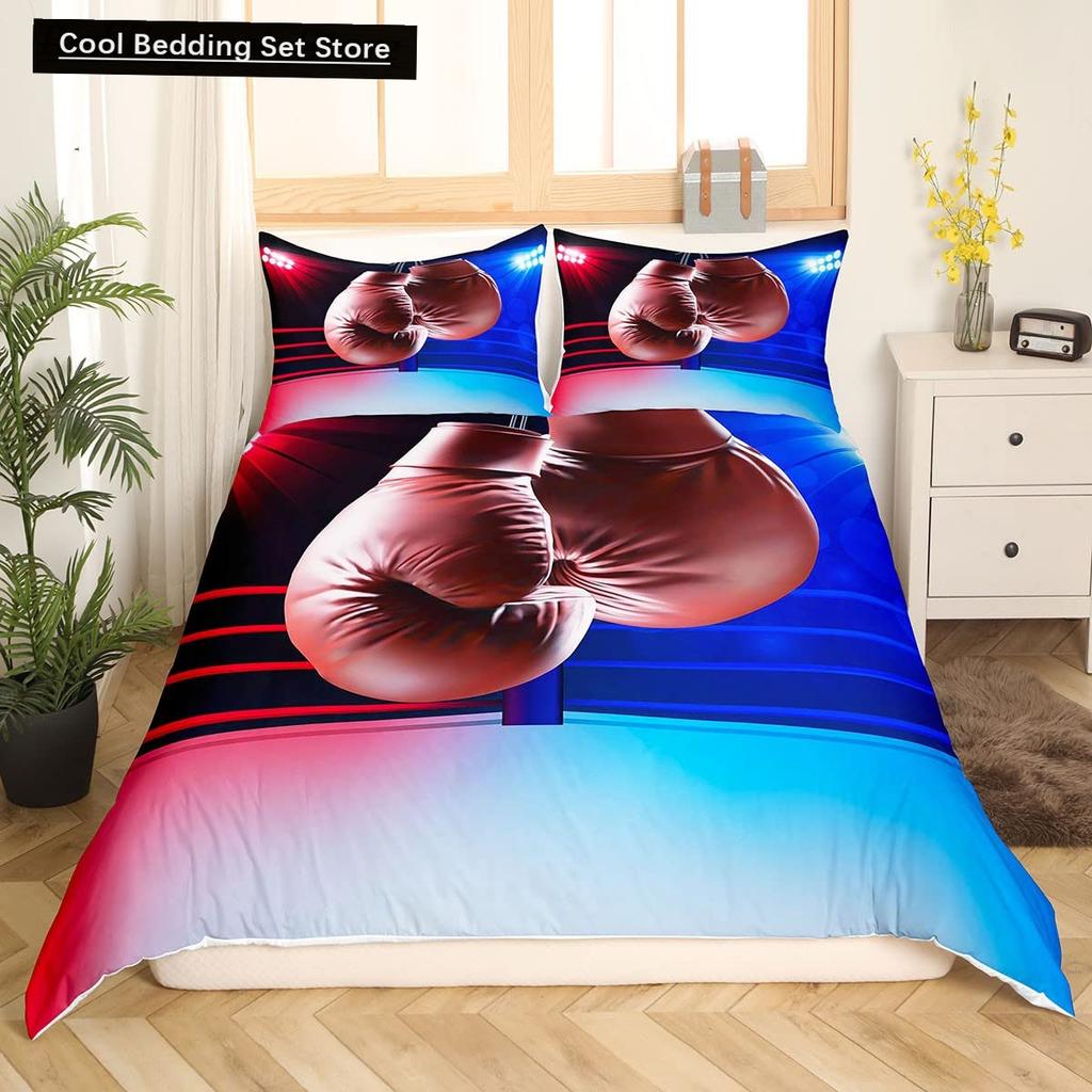Boxing King Queen Duvet Cover Gamer Competitive Sports Bedding Set Galaxy Bright Colorful Quilt Cover Polyester Comforter Cover