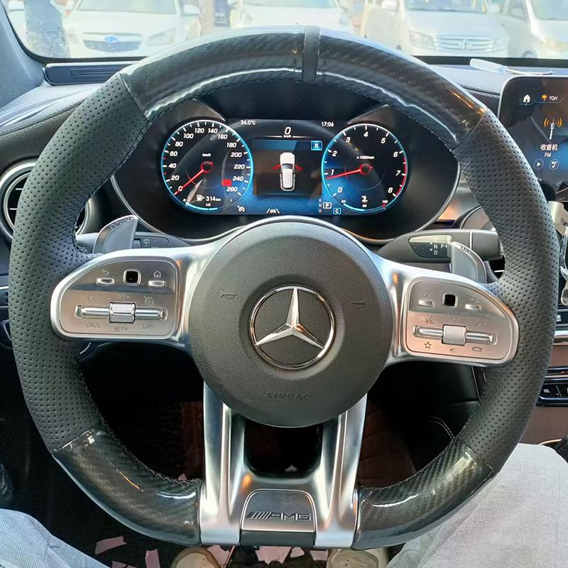 Для Mercedes Benz A B C E Класса W177 W247 W213 W205 CLA GLB AMG - Ручная прошивка Кожаная накладка на руль автомобиля style 1