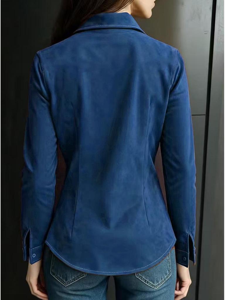 Women's European & American Long-Sleeve Deer Suede Shirt - Spring & Autumn Collection