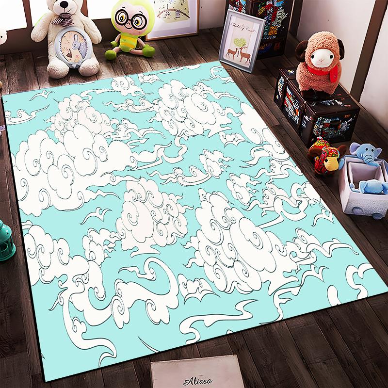 Cloud Pattern in Sky Blue Rug Non-slip rug suitable for living room and bedroom sofas