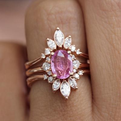 Attractive Inlaid with Pink White Zircon Stone Rings Fashion Round Party Rings Set for Women Jewelry