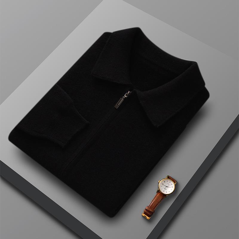 

Men s 100% Pure Wool Knit Polo Collar Cardigan – Thickened, Fashionable, Zipper-Front Sweater for Business & Casual Wear. M чорний
