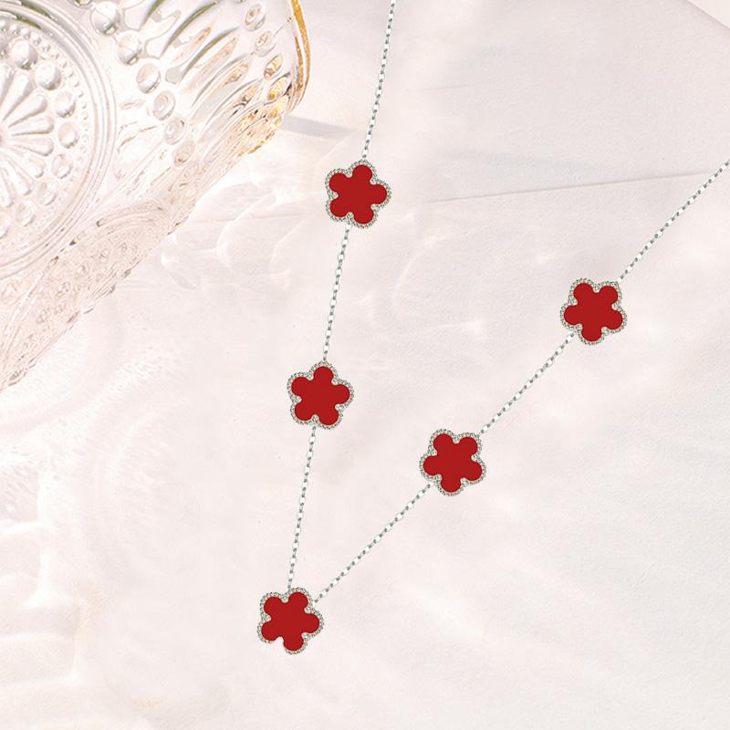 Gold Silver Color Pendant Necklaces Double Sided Flowers Stainless Steel Necklace Elegant Charms for Necklace Women Charm Clover