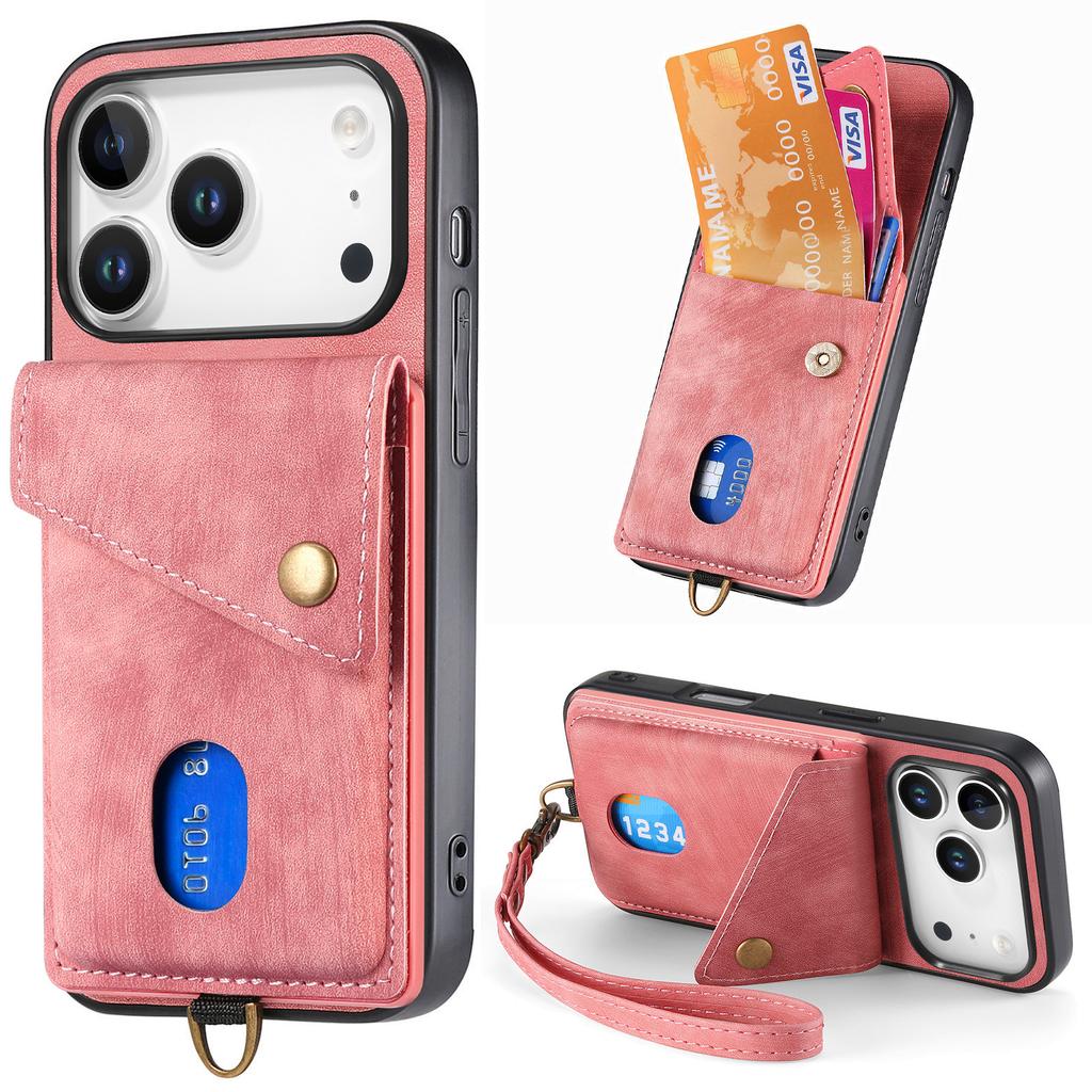 For iPhone 17 Pro Max Case with Card Holder Kickstand Leather Phone Back Cover