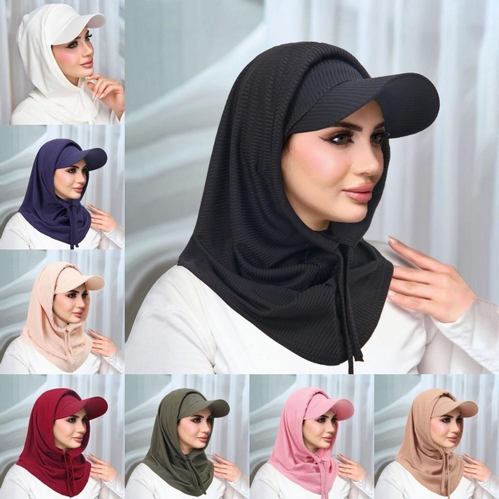Classic Casual Solid Color Cycling Scarf Hijab Head Scarf Wrap Neck Protect Hijab Baseball Caps Knit Muslim Turban Bonnet Women