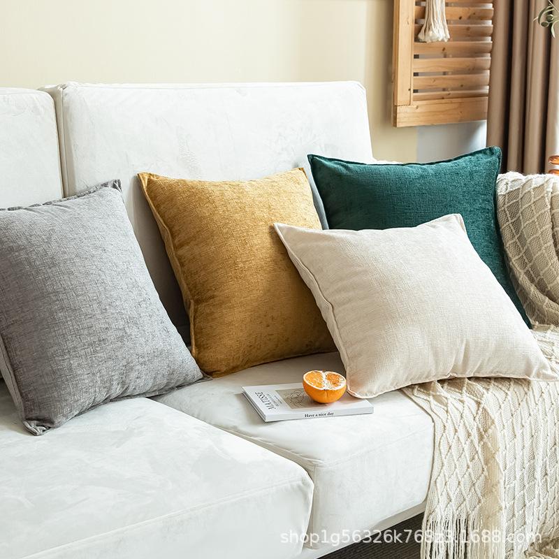 Japanese Solid Color Chenille Pillow Living Room Sofa Cushion Cover Bedside Cushion Back Bedside Large Size Pillow Quality