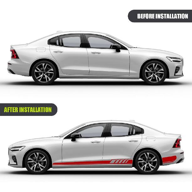 2 PCS Car Side Skirt Decals, 88.58" X 4.52" Long Stripes Stickers, PVC Auto Personalized Stickers, Waterproof Body Decoration, Universal For Most