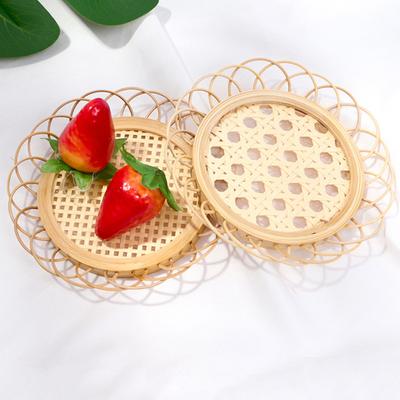 Talos Bamboo Woven Vintage Flower Shape Hollow Storage Basket Cup Coasters Table Decor