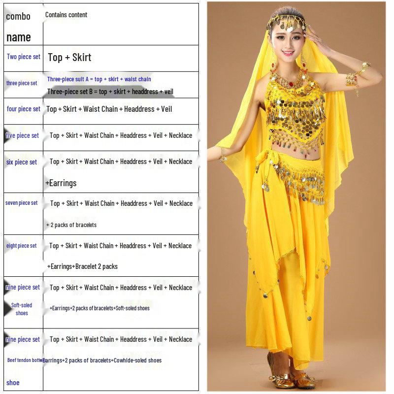 Adult Indian Belly Dance Costume & Skirt Set for Xinjiang Ethnic Dance Performance