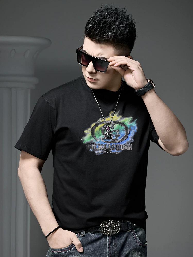 

European Goods 2025 Summer New Men s Loose Letters Print Half Sleeve T-shirt Fashion Brand round Neck Short sleeve T-shirt Top 2XL чёрный