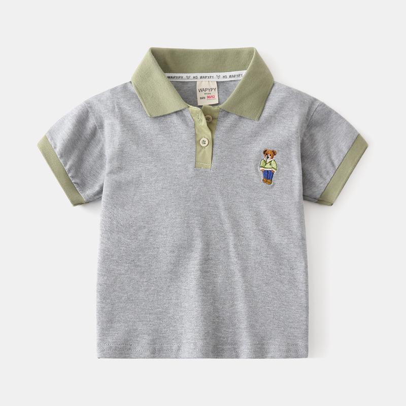 Летняя вышитая рубашка-поло для мальчиков 2024 - Свободный крой, короткий рукав 140 cm серый