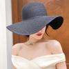 Hepburn Elegant Black Vintage French Wave Big Brim Straw Hat Women'S Sunscreen Shade Resort Beach Sun Hat