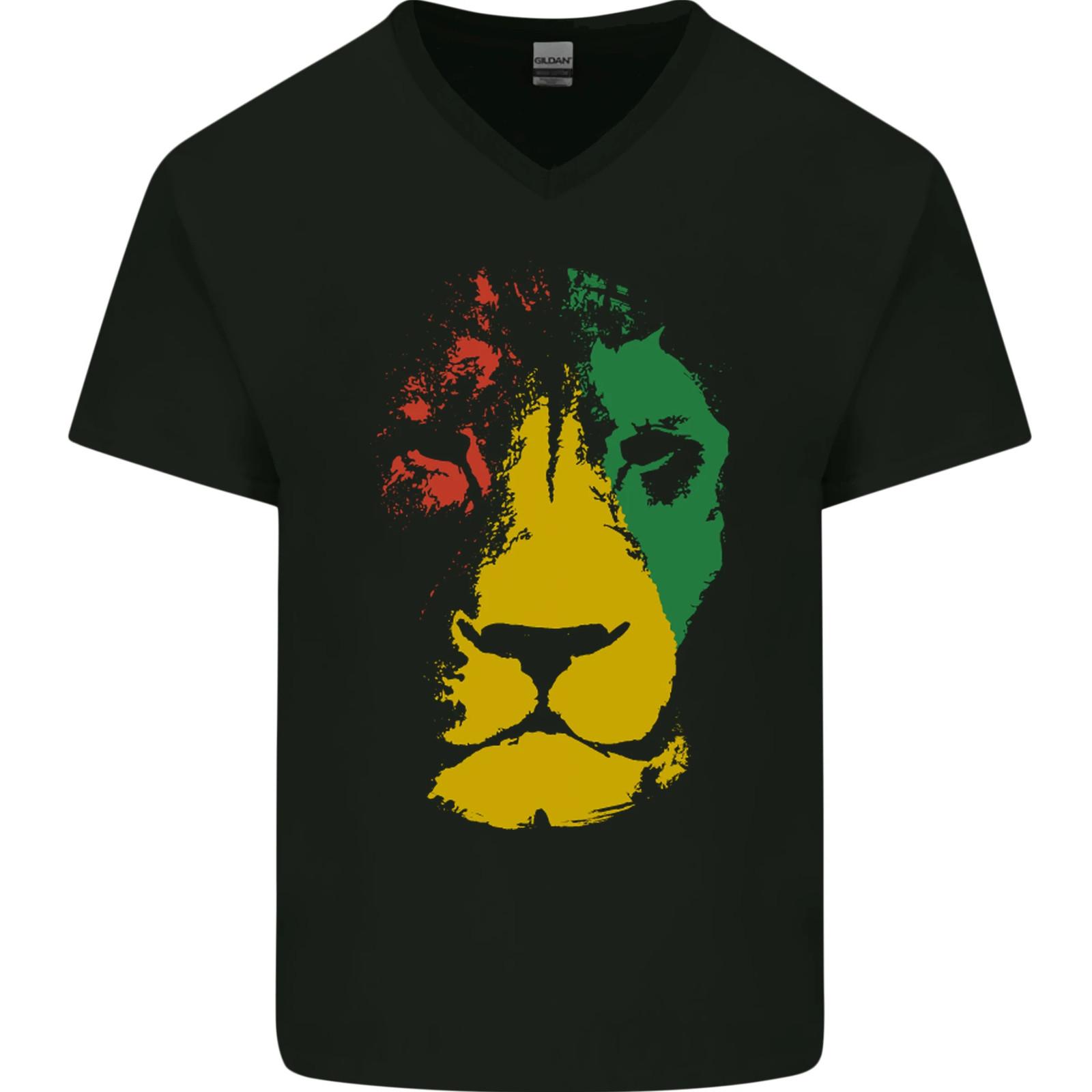 Jamaica Lion Reggae Music Jamaican Mens VNeck Cotton T-shirt S