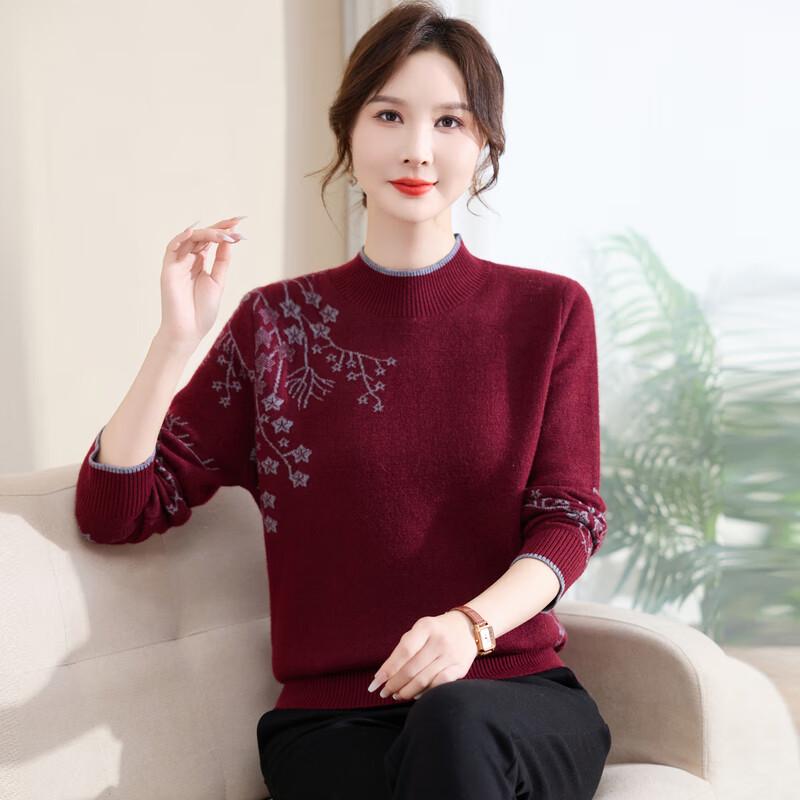 Fengxiao Mama Mid-Aged Women's Floral Thermal Knit Pullover
