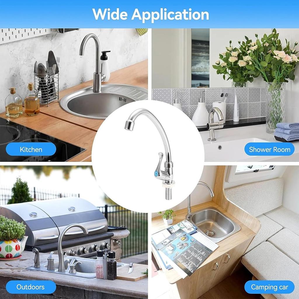 Single Handle Kitchen Faucet, High Arc Single Hole Kitchen Sink Faucet Water Sink Faucet with Plastic Outlet Nozzle Cold Water Faucet for Kitchen