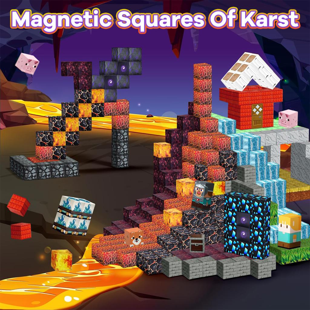 Magnetic Building Blocks Lava Adventure For Kids Boys Girls Ages 3+ Magnet Cube Set STEM Montessori Sensory Toy