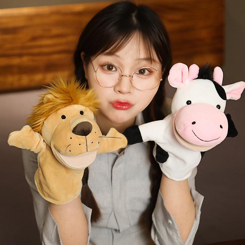 Cute Animal Hand Puppet Toy Gloves Open Mouth Can Move Dinosaur Lion Wolf Doll Tiger Children'S Gift