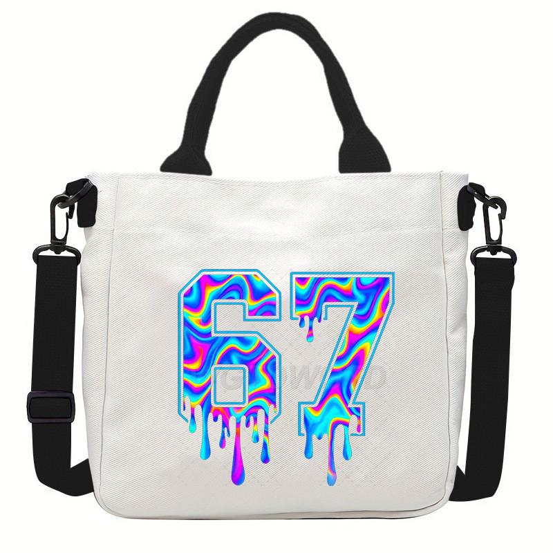 Steal a Brainrot 67 Unicorn Printed Student Crossbody Bag Casual Canvas Shoulder Bags