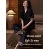Women's Soft Ice Silk Pajama Set: Short Sleeve, Long Pants, Leopard Print, Cool, Lightweight, Luxurious Summer Loungewear.