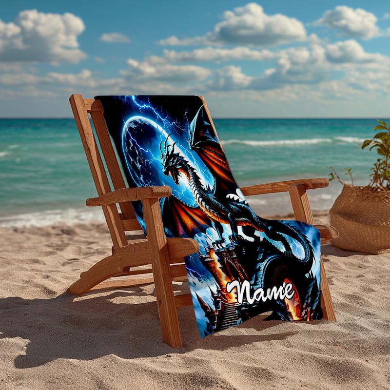 Custom Name Ultra-Soft Beach Towel with Dragon Theme,Ideal for Pool - Camping, Diving - Perfect Travel Essential, Vibrant Beach Towel.