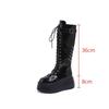 Fashion Heavy Metal Platform Women Boots New Dark Punk Heightened Chain Rivet Lace-up High Boots Female Zip Rock Biker Boots