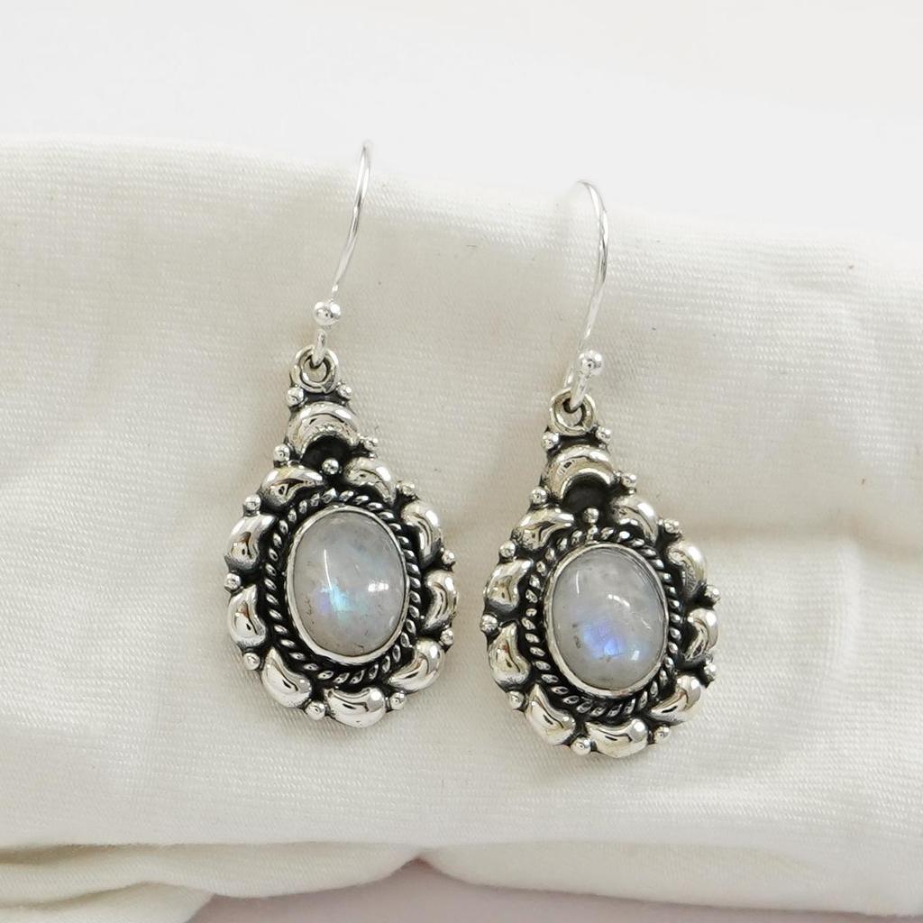 Natural Moonstone Earrings, Oval Designer Earrings, Gemstone Earrings, Wedding Earrings, 925 Sterling Silver Handmade Earrings