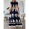 Women Summer Dress V-Neck Flying Short Sleeve Beach Dress Printing High Waist Flowy Hem Vacation Dress