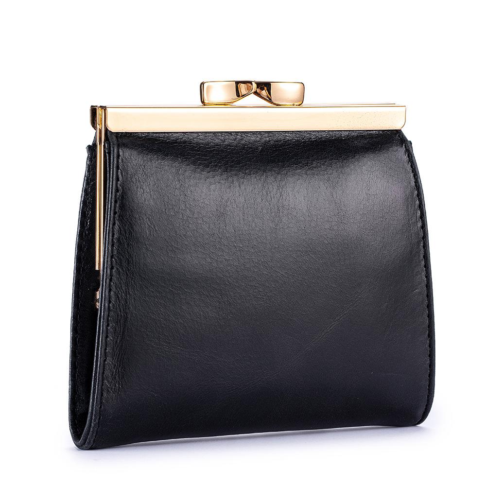 New first layer oil wax cowhide retro clip buckle change bag women's ID card clip business card bag multi-card card bag