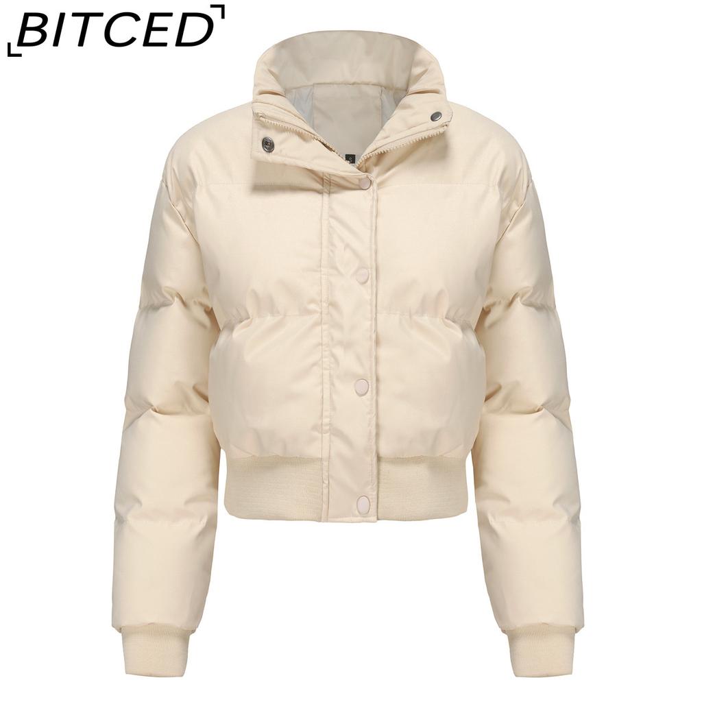 BITCED Autumn/Winter Women's Short-Length Cotton Coat Long-Sleeved High-Neck Thermal Jacket Loose-Fit Casual Cotton Jacket Puffer Coat