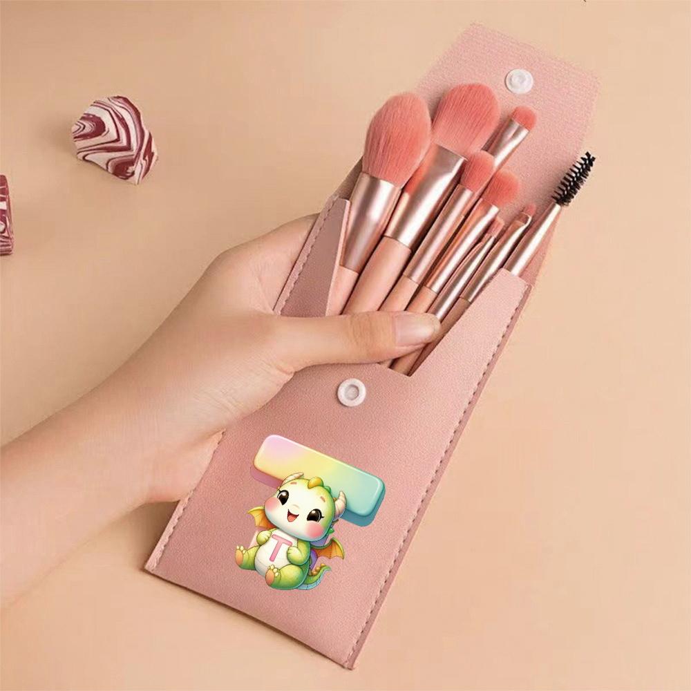 8pcs Pink Professional Makeup Brushes Set Soft Synthetic Bristles With Travel Case For Blush&Eyeshadow Cartoon Animal Pattern