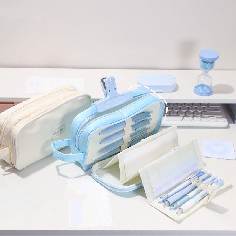 Five Fold Layer Pencil Bag Pen Case Folding Drawer Multi Slots Handle Storage Pouch for Stationery