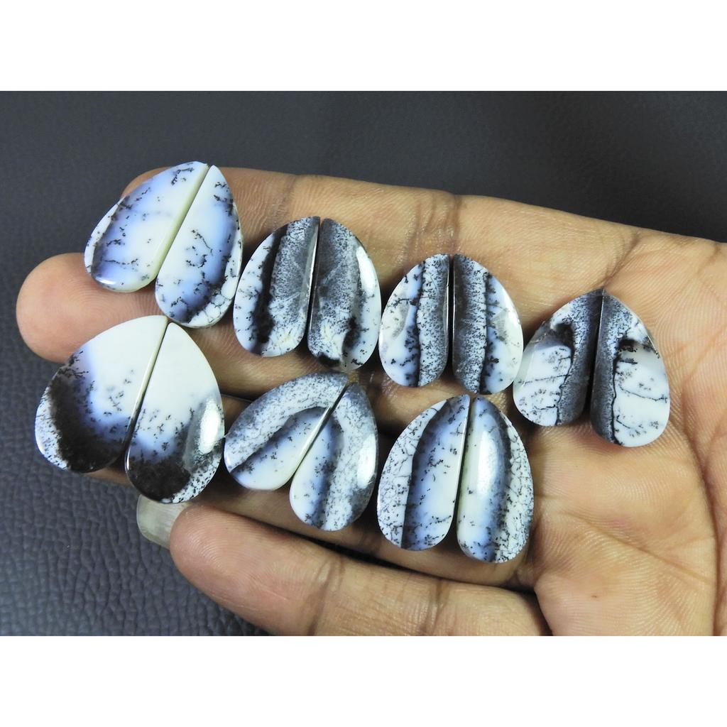 Natural Dendrite Opal Matched Pair Fancy Cabachon Loose Gemstone 07Pair Lot C-2786